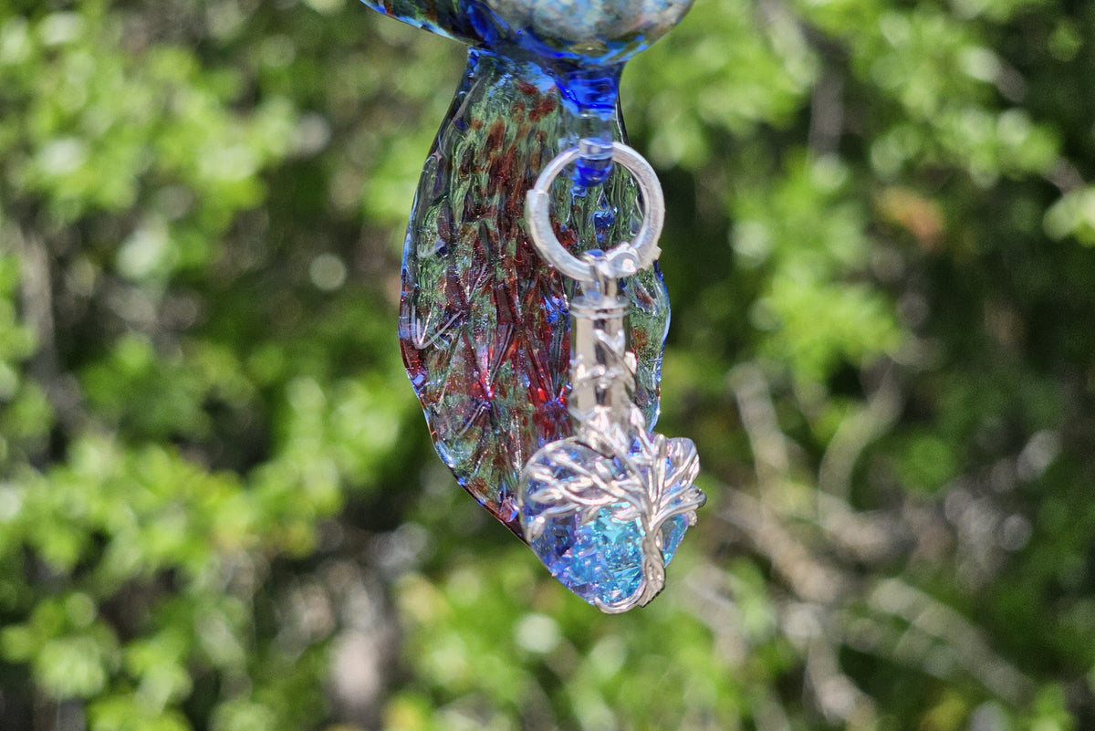 Blue and Red Hummingbird with Crystal Pendant