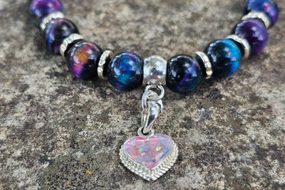 Rainbow Tiger Eye Bracelet with Braided Cremation Heart